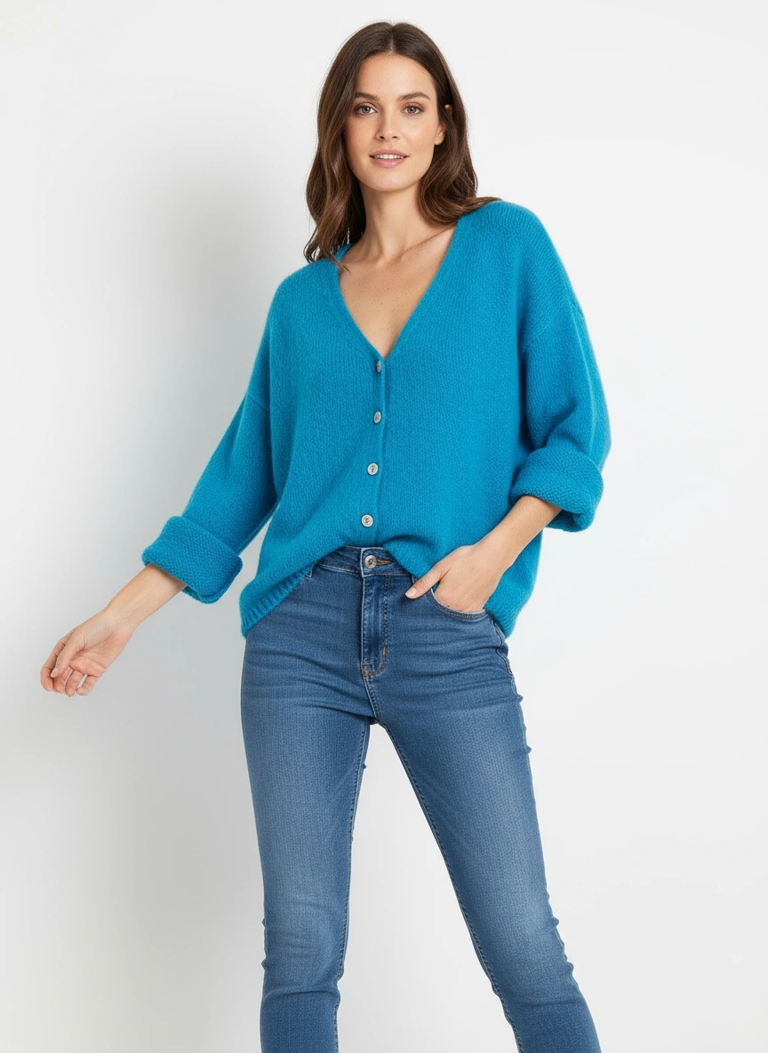 V Neck Mohair Cardigan