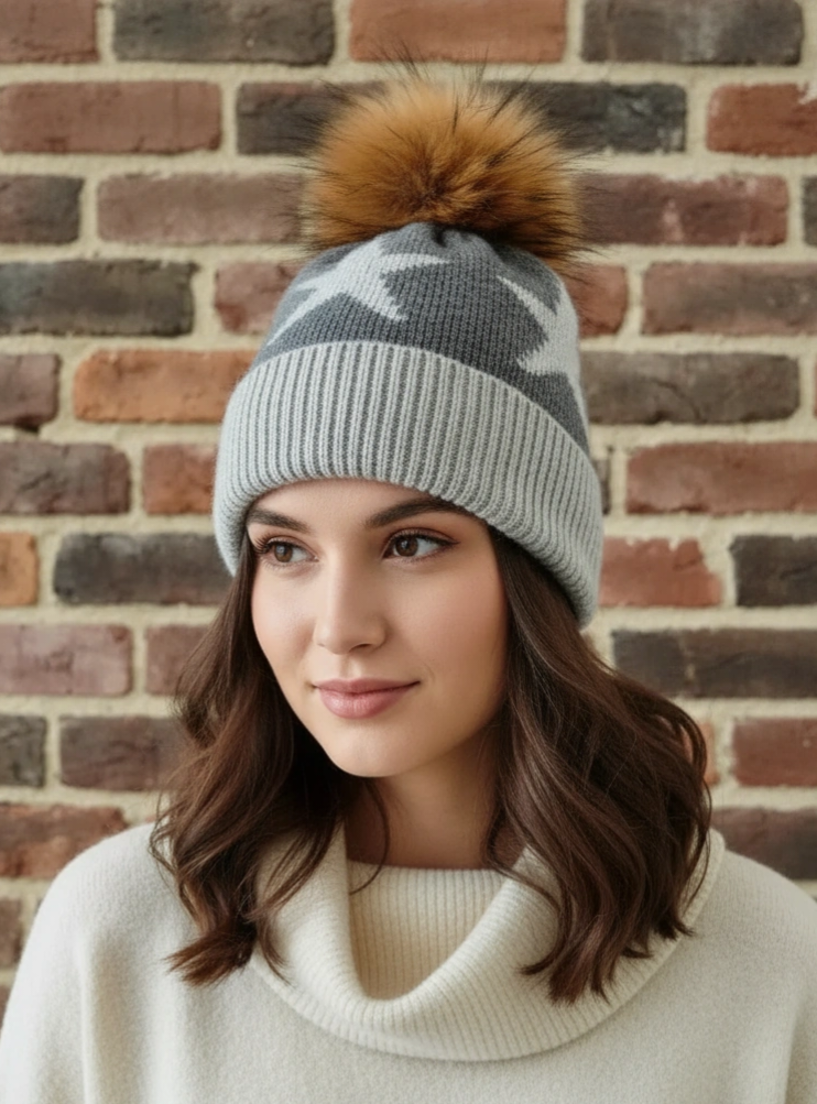 Cashmere Star PomPom Beanie