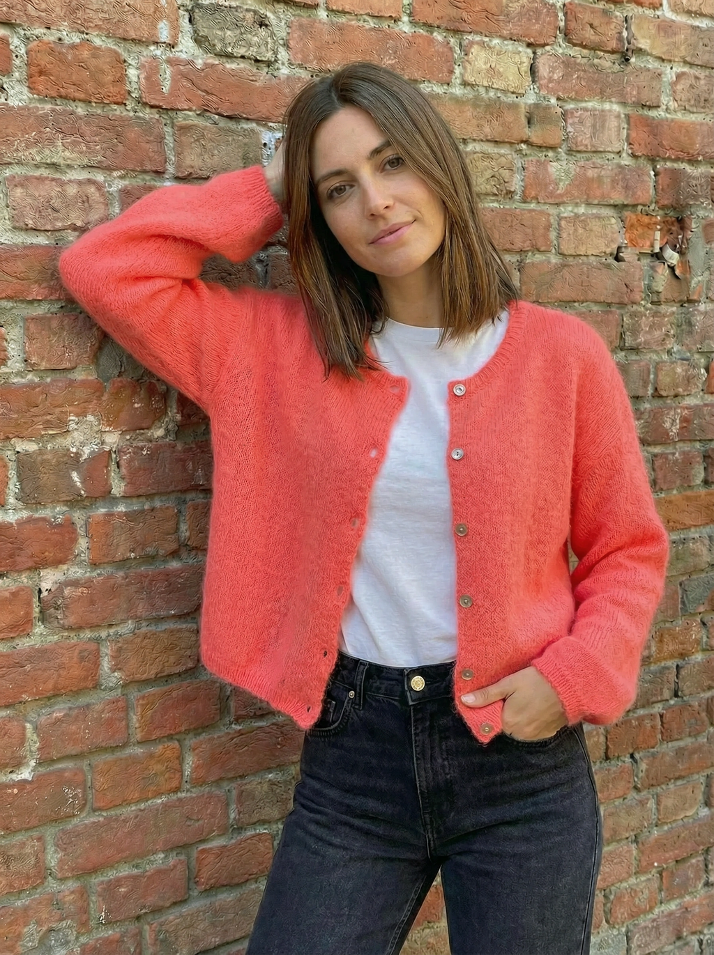 Etta Cardigan Fluro Coral