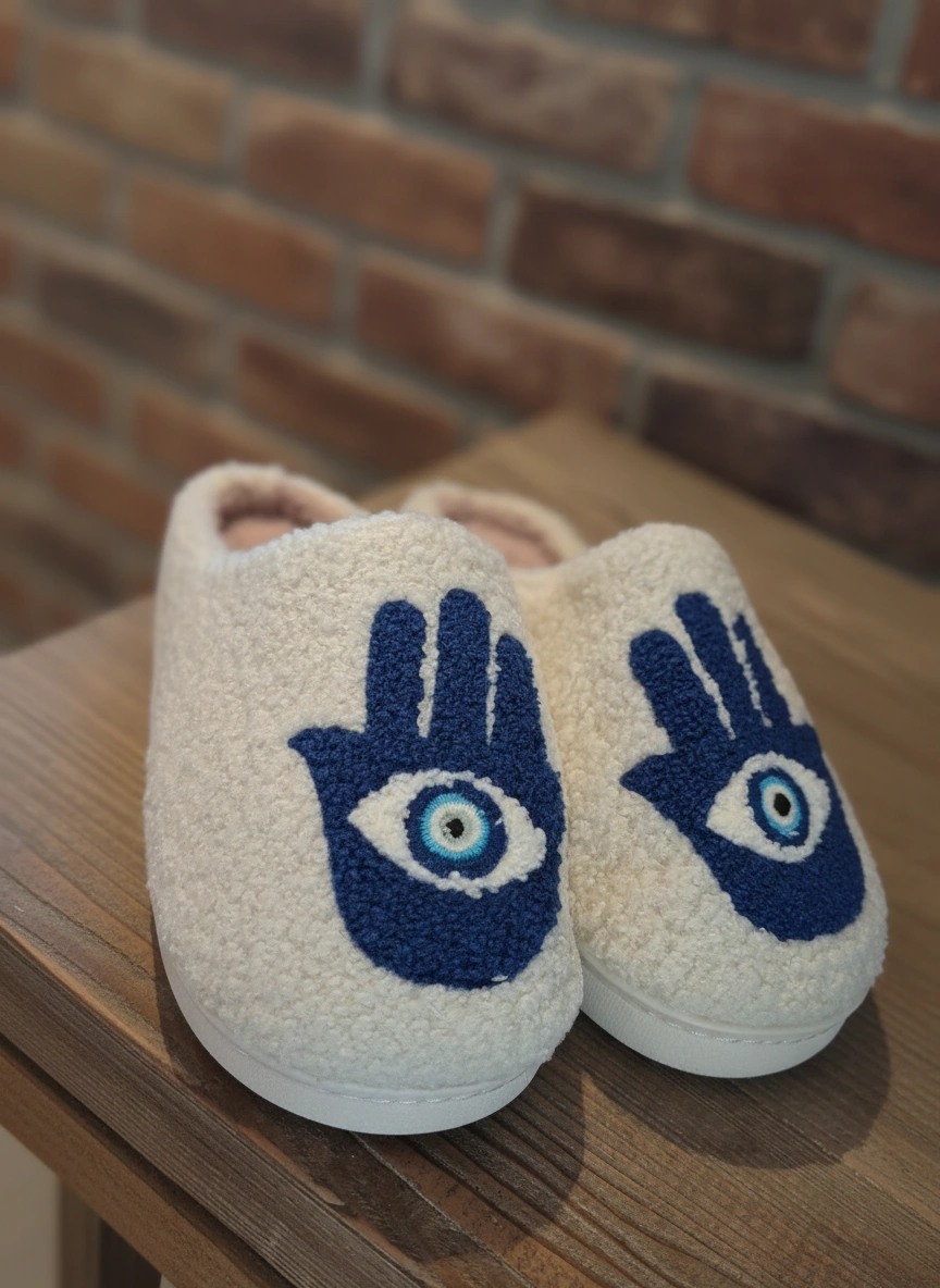 Happy Plush Slippers Evil Eye