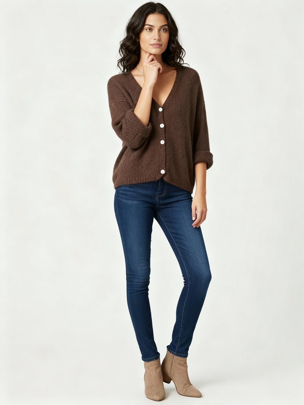 V Neck Mohair Cardigan