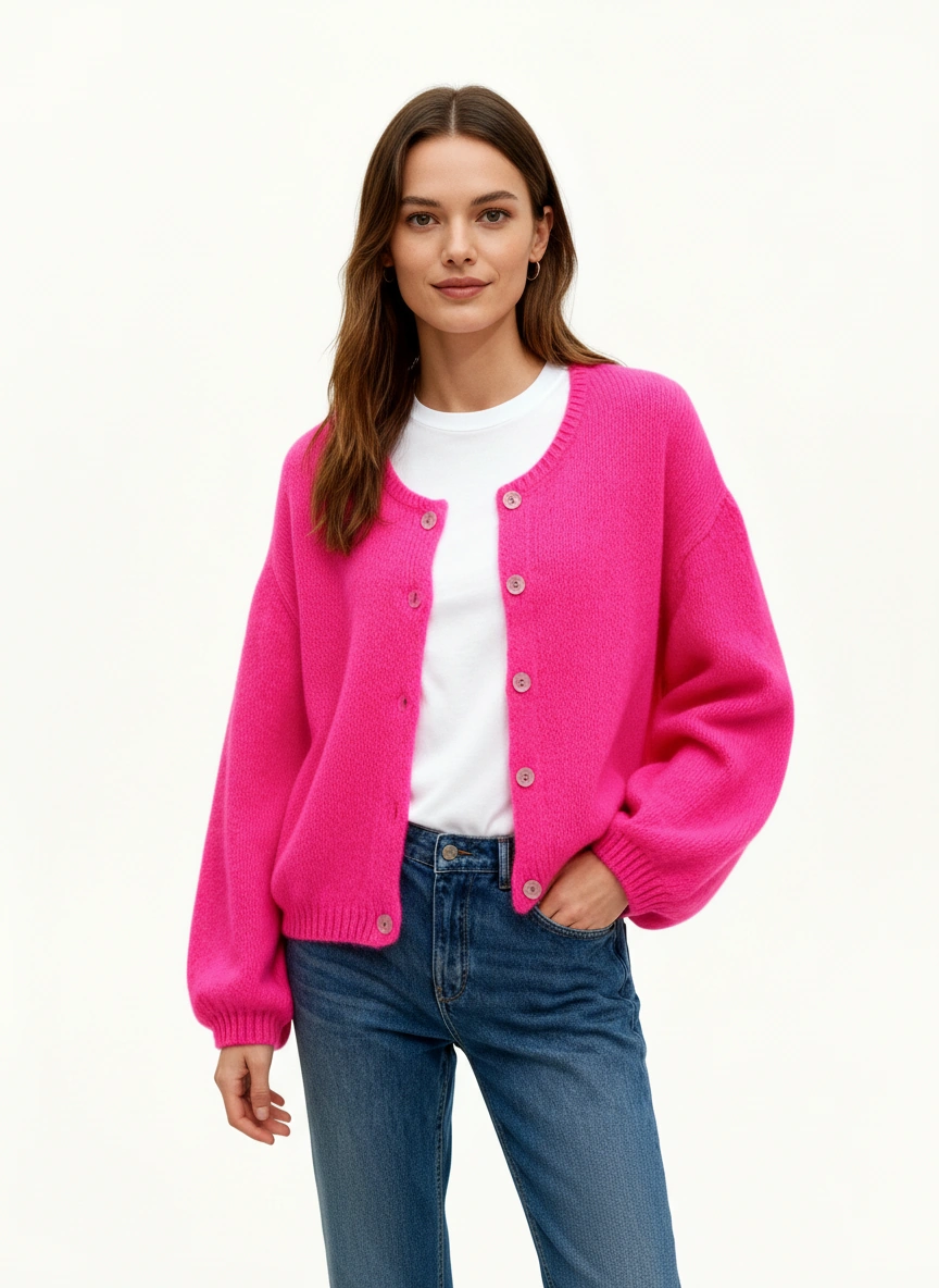 Etta Mohair Cardigan Neon Pink