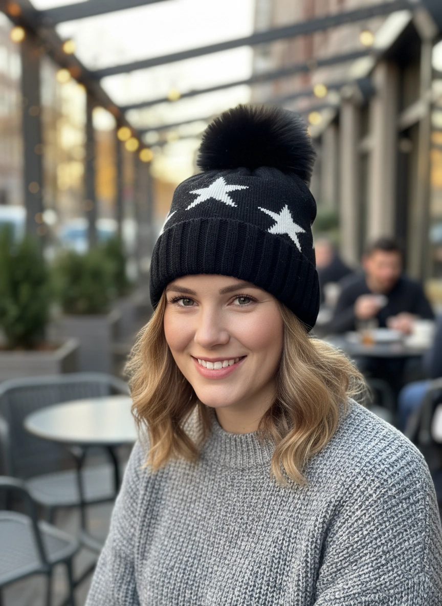 Cashmere Star Pom Beanie