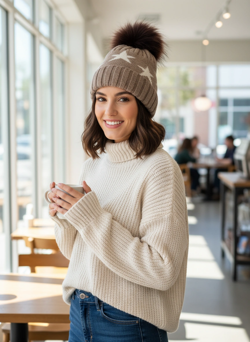 Cashmere Star Pom Beanie