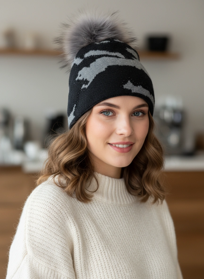 Camo Fur Pom  Beanie