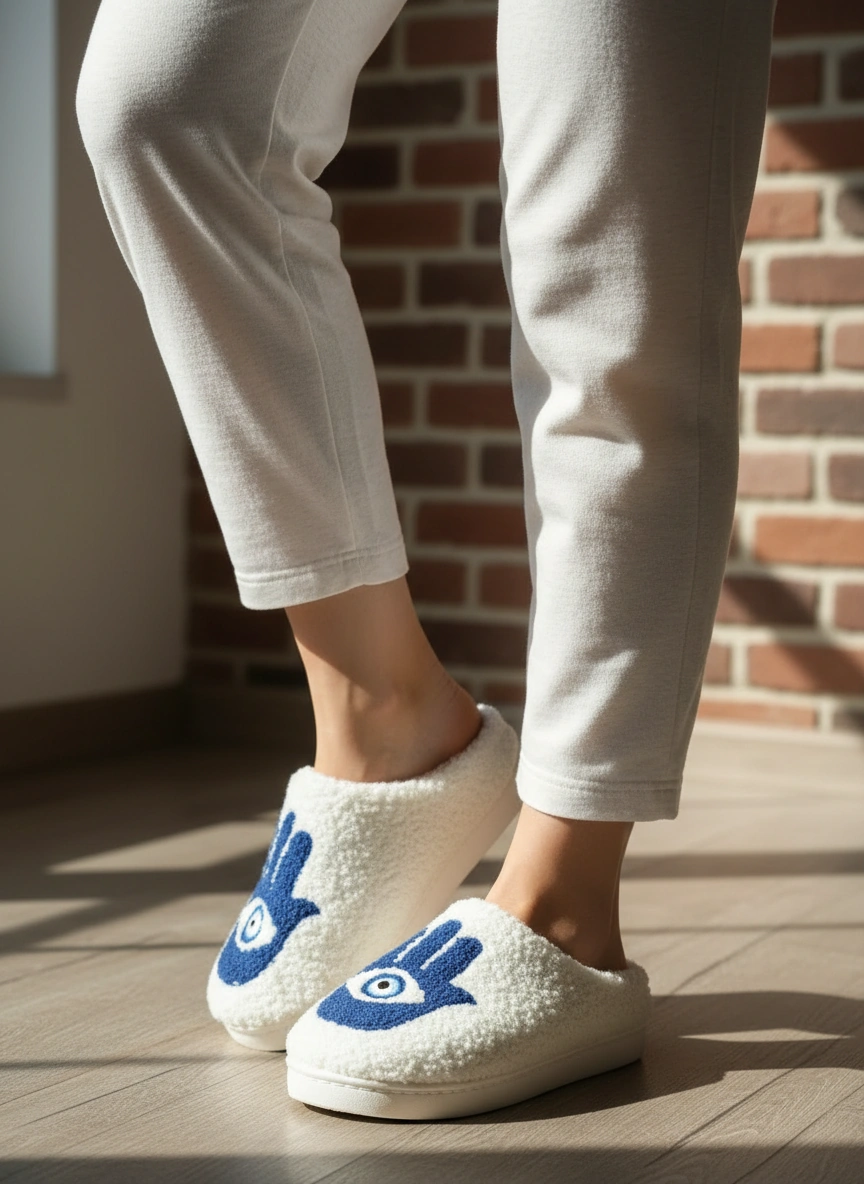 Happy Plush Slippers Evil Eye