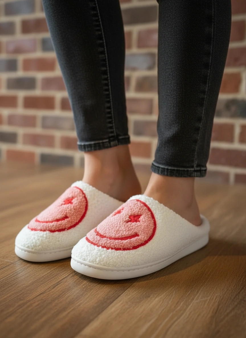 Happy Plush Slippers Pink