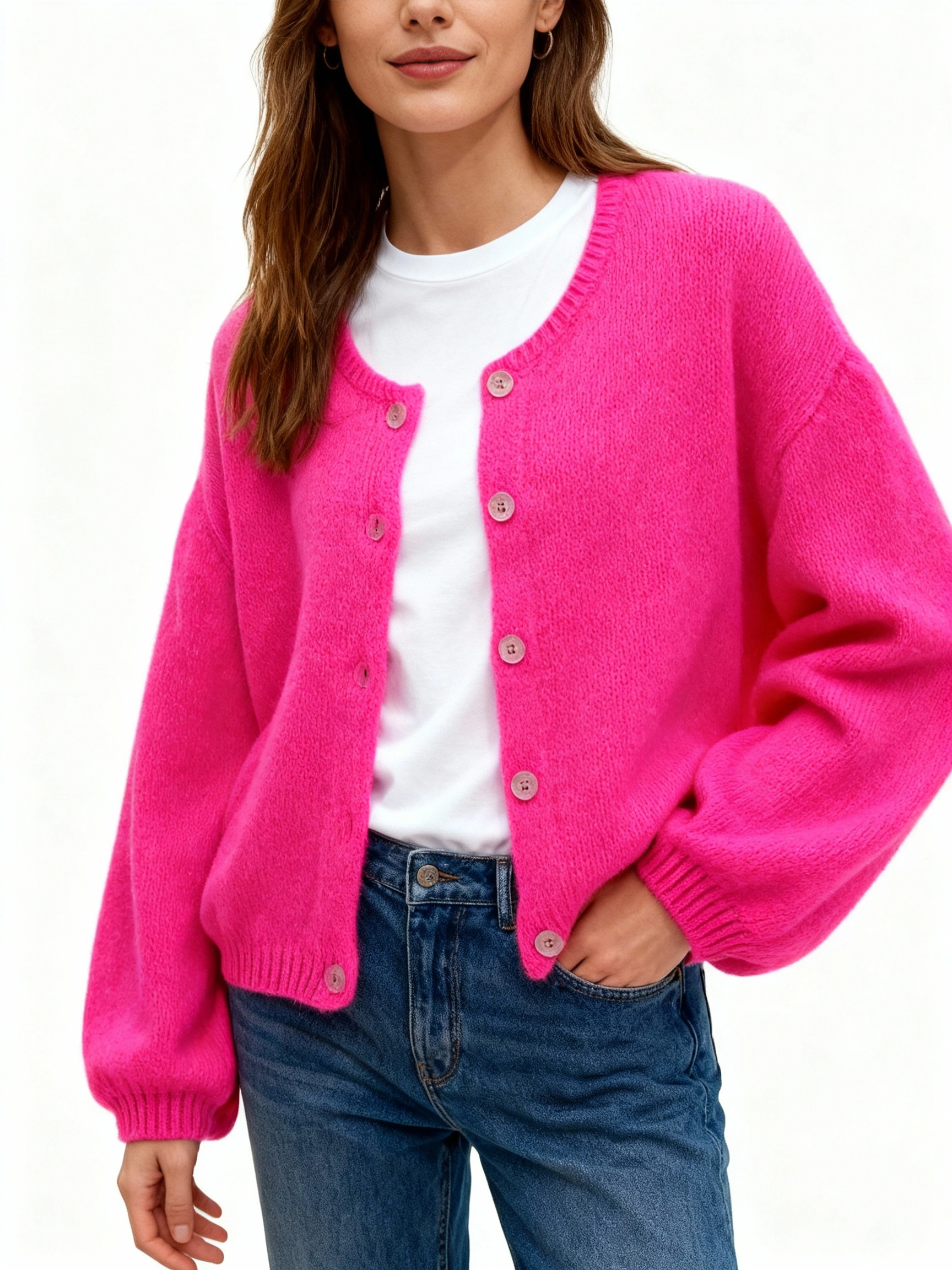 Etta Mohair Cardigan Neon Pink