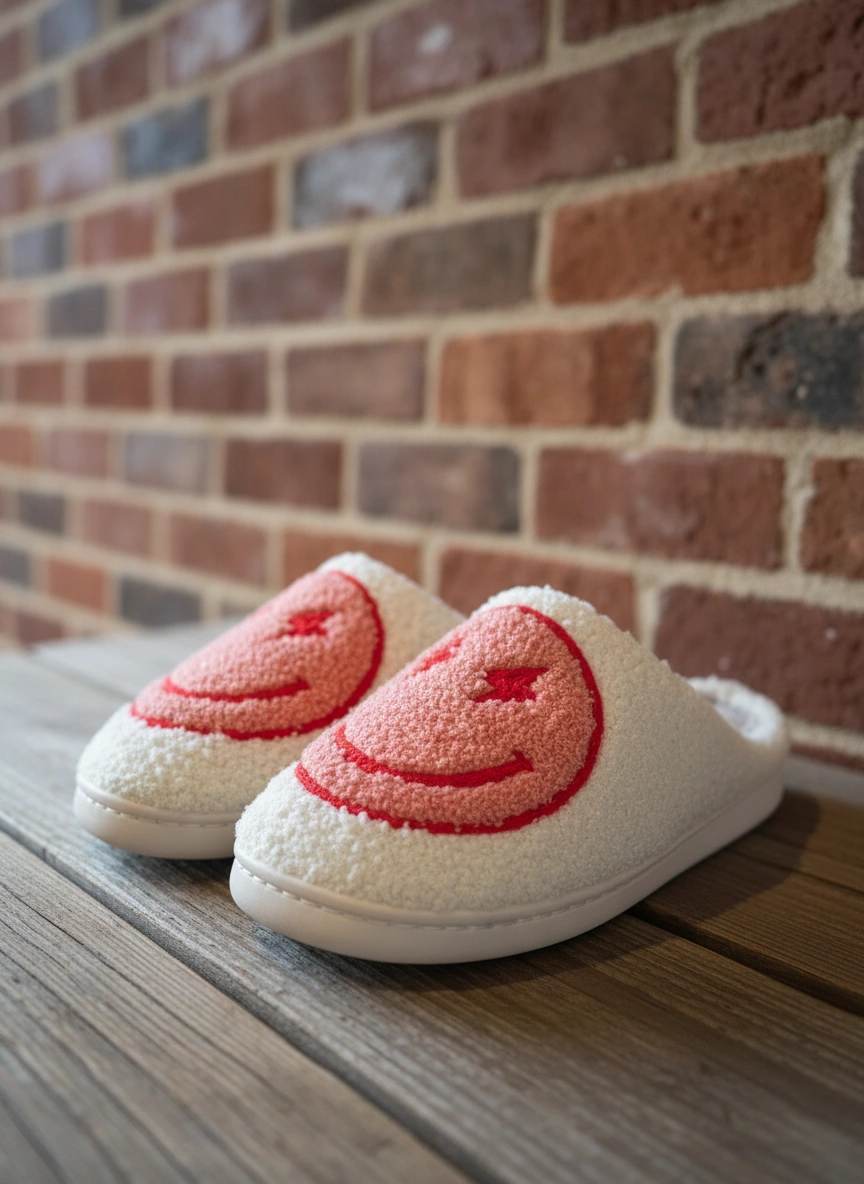 Happy Plush Slippers Pink